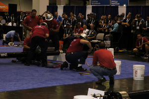 The Spotsylvania Pipe Tapping Team competes in Wednesday’s Finals. The team finished 2nd overall with a time of 1:12.