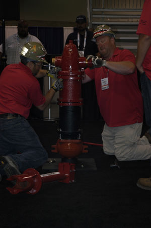 A team from Illinois competes in the Hydrant Hysteria demo competition.